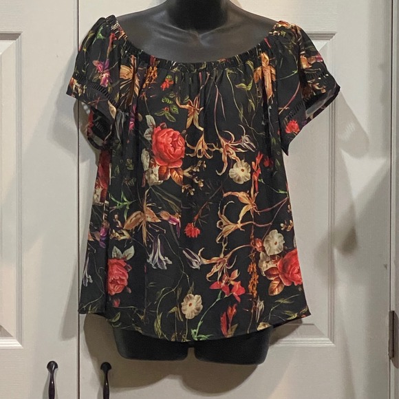 Belle Sky Floral Off Shoulder Blouse Top Ruffle Sleeve‎ - XL - Picture 2 of 4